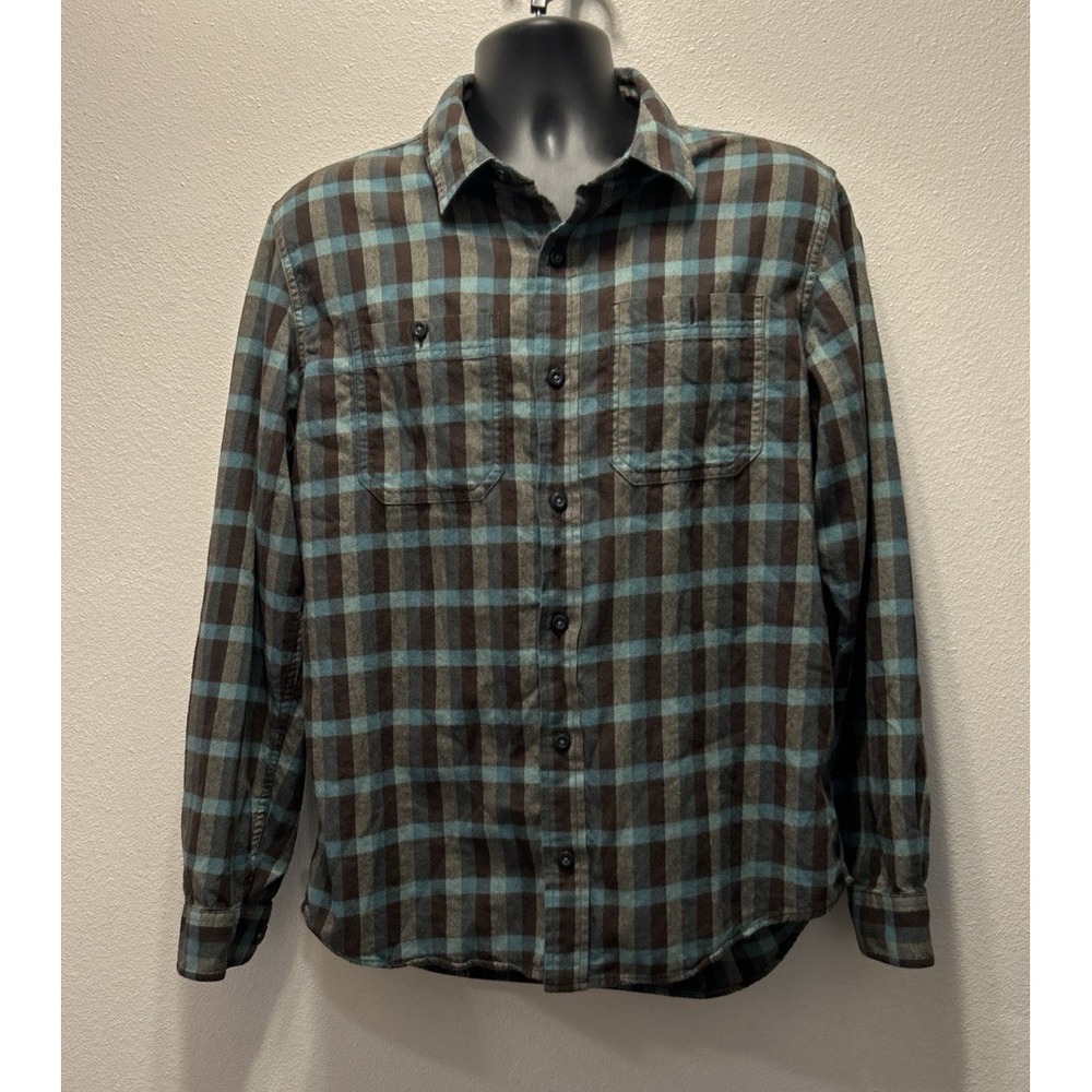 LL Bean Shirt Mens‎ Med Signature Flannel Button Up Light Black,Gray,Blue Plaid